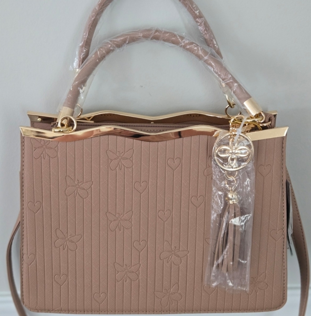 Crossi New York Satchel WButterflies & Heart w/ Gold-tone Hardware NWT - Picture 2 of 9
